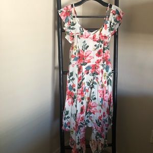 dress strap and off shoulder flower design